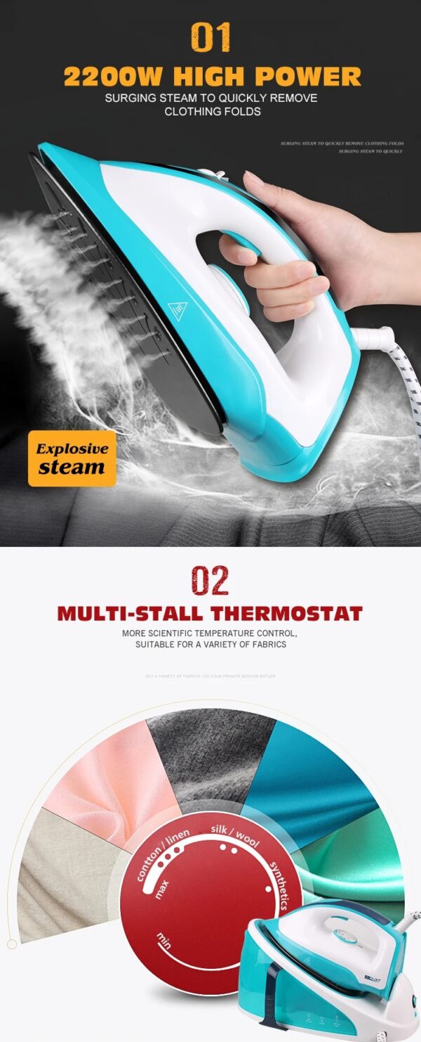 ENZO Fer à Repasser Professionnel Commercial 2200W avec Semelle Personnalisée, Vapeur Électrique Verticale Portative pour Vêtements