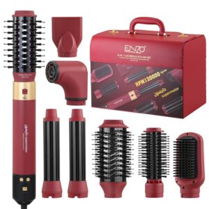 ENZO Brosse à air chaud 8 en 1, sèche-cheveux haute vitesse, brosse lissante professionnelle, fer à friser électrique, ensemble de fer à friser