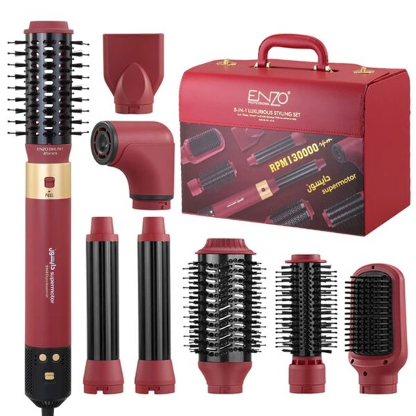 ENZO Brosse à air chaud 8 en 1, sèche-cheveux haute vitesse, brosse lissante professionnelle, fer à friser électrique, ensemble de fer à friser