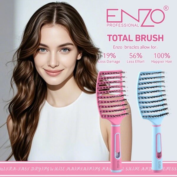Brosse à cheveux bouclés ENZO de haute qualité en nylon rose avec peigne à dents fines