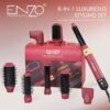 ENZO Brosse à air chaud 8 en 1, sèche-cheveux haute vitesse, brosse lissante professionnelle, fer à friser électrique, ensemble de fer à friser