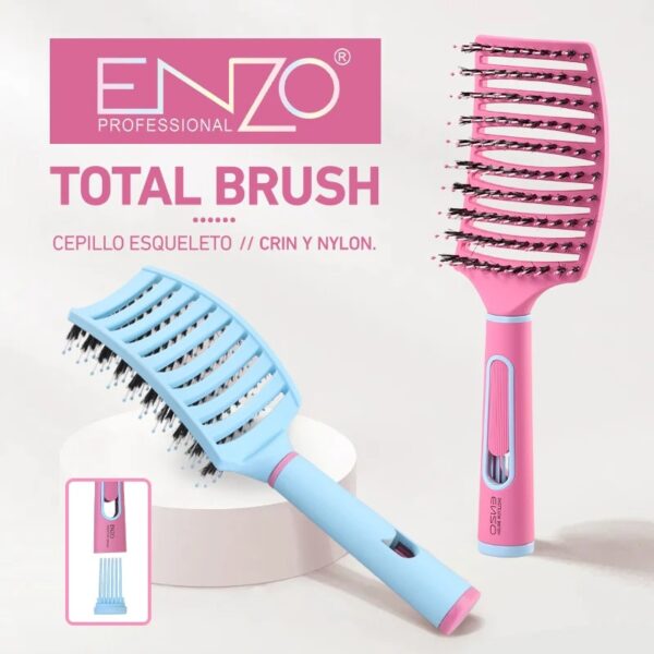 Brosse à cheveux bouclés ENZO de haute qualité en nylon rose avec peigne à dents fines