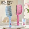Brosse à cheveux bouclés ENZO de haute qualité en nylon rose avec peigne à dents fines