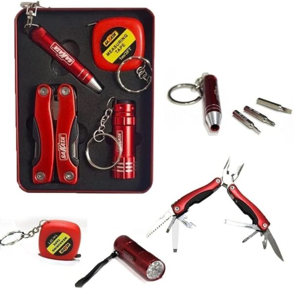 Kit de voyage pour la pêche - Pince multifonctions 11 pouces - Mètre ruban - Lampe frontale LED - Tournevis triangulaire (boîte couleur sauge)