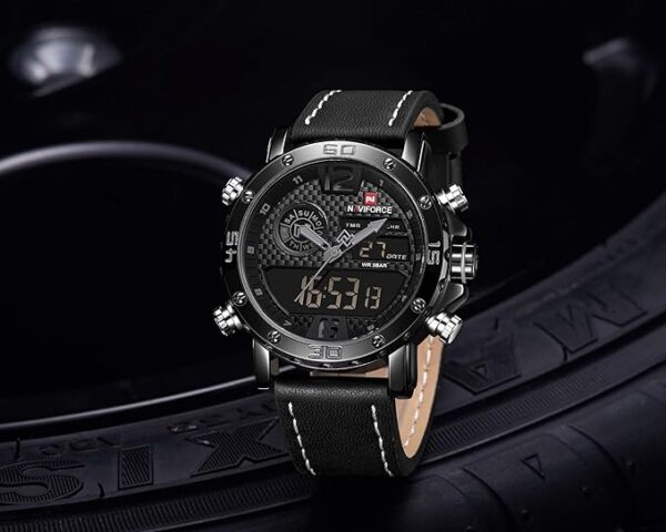 NAVIFORCE Montre analogique numérique pour homme - Double affichage - Étanche - Chronographe - Rétroéclairage - Quartz