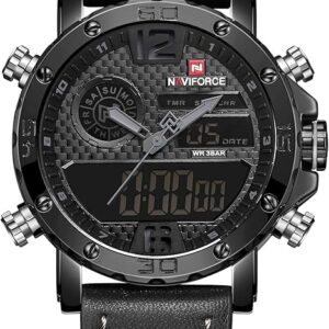 NAVIFORCE Montre analogique numérique pour homme - Double affichage - Étanche - Chronographe - Rétroéclairage - Quartz